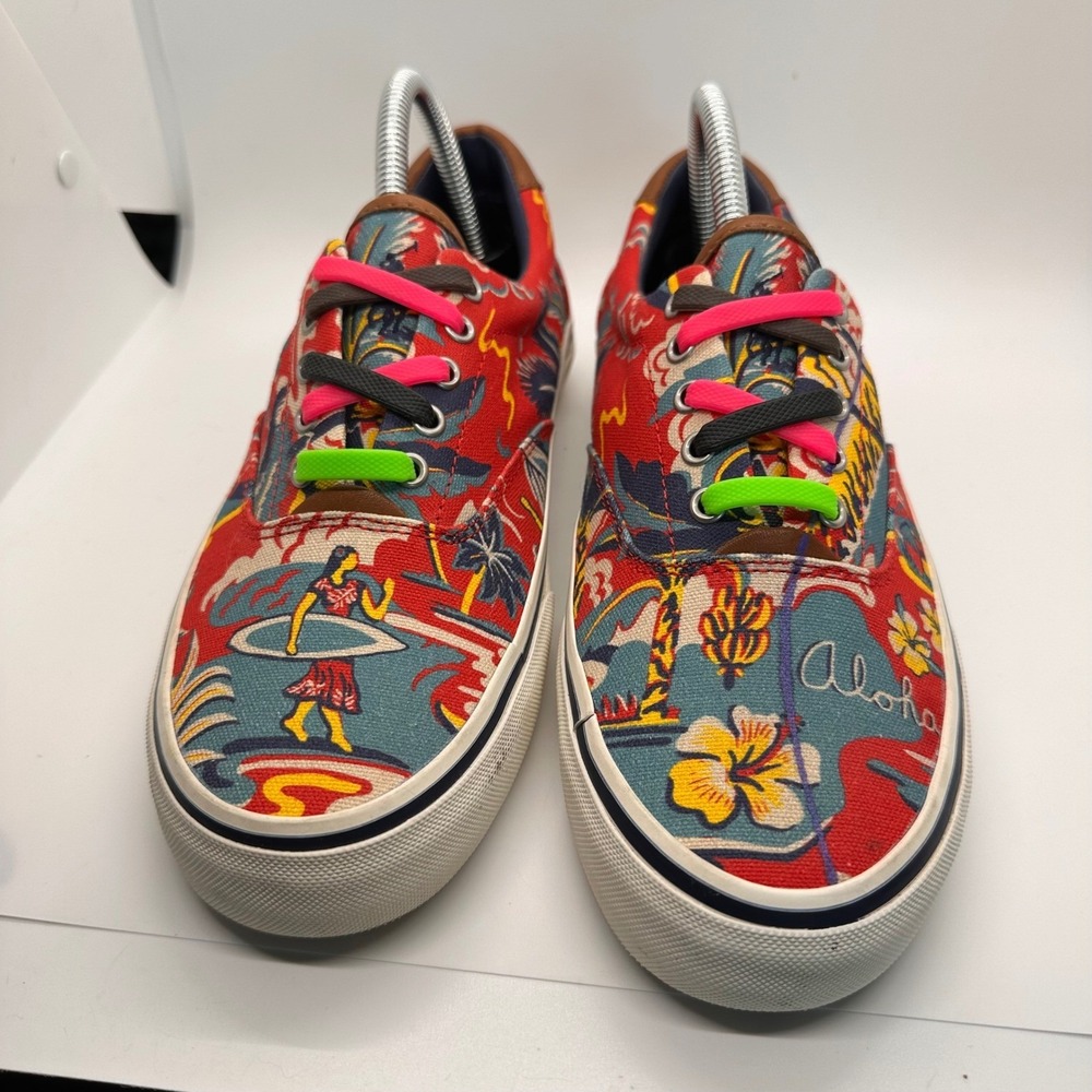 Polo Ralph Lauren Thornton III Aloha Print Canvas Sneakers Casual Shoes 7.5D